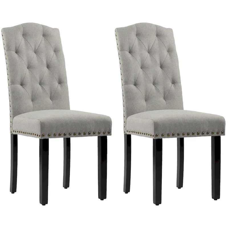 Solid Wood Tufted Dining Chairs, Kitchen Dining Room Chairs with Bronze Nailhead Trim Set of 2