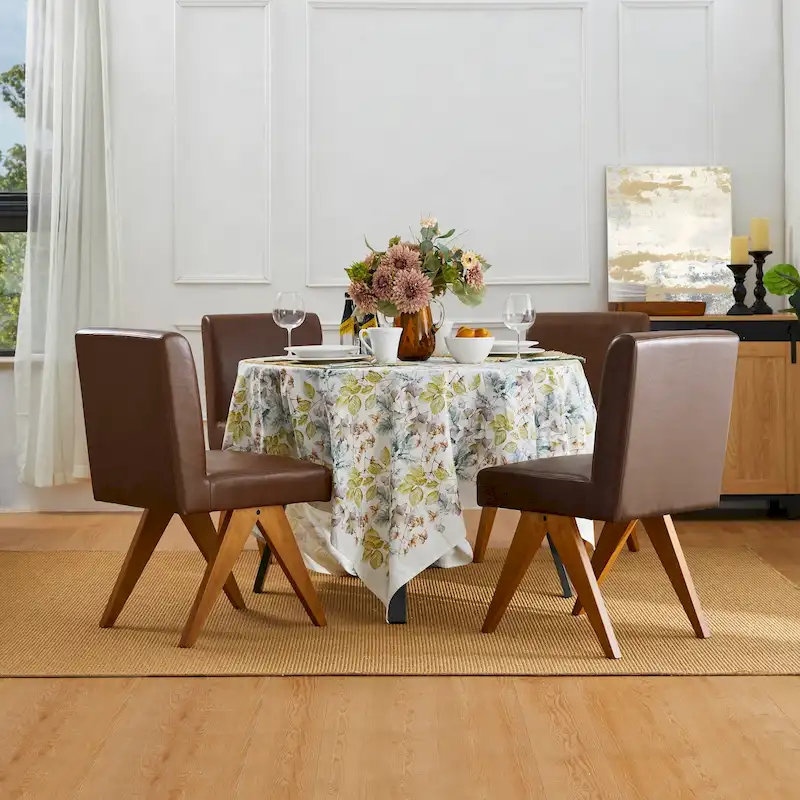 Glitzhome Set of 4 Faux Leather Upholstered Side Dining Chairs with V-shaped Wood Legs