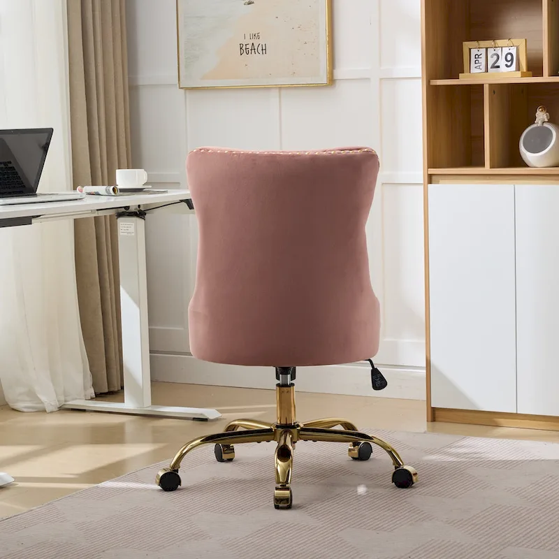 A&A Gray Velvet Tufted Home Office Chair with Golden Metal Base - Adjustable Swivel Desk Chair