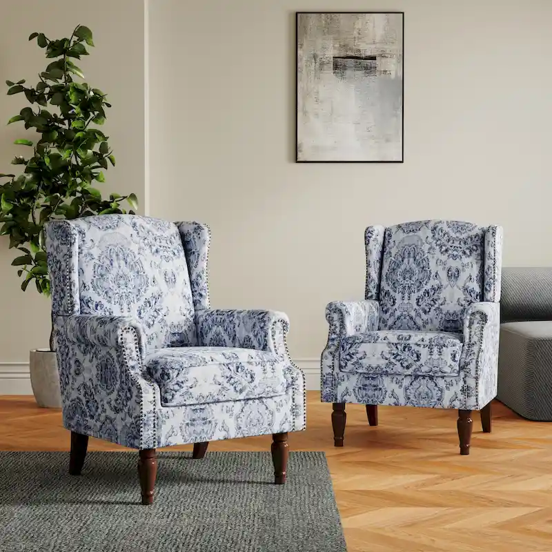 Set of 2 Patterned Upholstered Accent Chair for Living Room