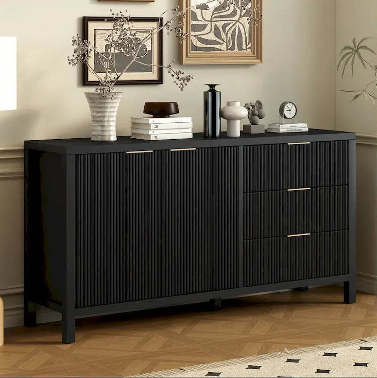 Minimalist Wave-Pattern Sideboard with Functional Storage