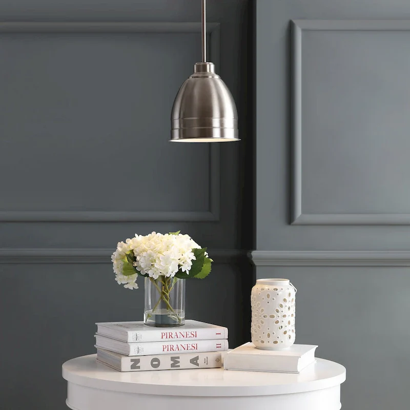 SAFAVIEH Lighting Synnove Adjustable 1-Light Led Nickle Pendant - 8.12 x8.12 x16.5-46.5  - Nickel - 8Wx8Dx47H