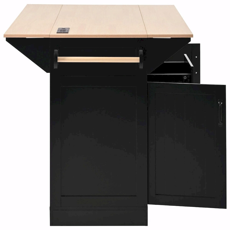 55.7 Kitchen Island with Drop Leaves, Rolling Cart with Power Outlet, Spice Rack, and 3 Drawers