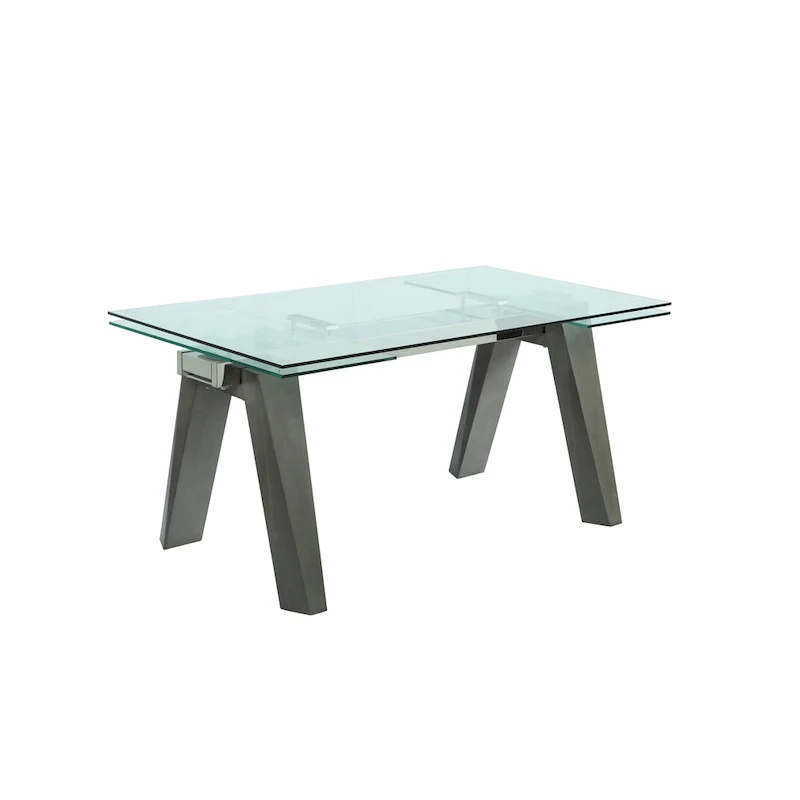 Modern Extendable Glass Top Dining Table with Solid Wood Legs - Seats 6-8