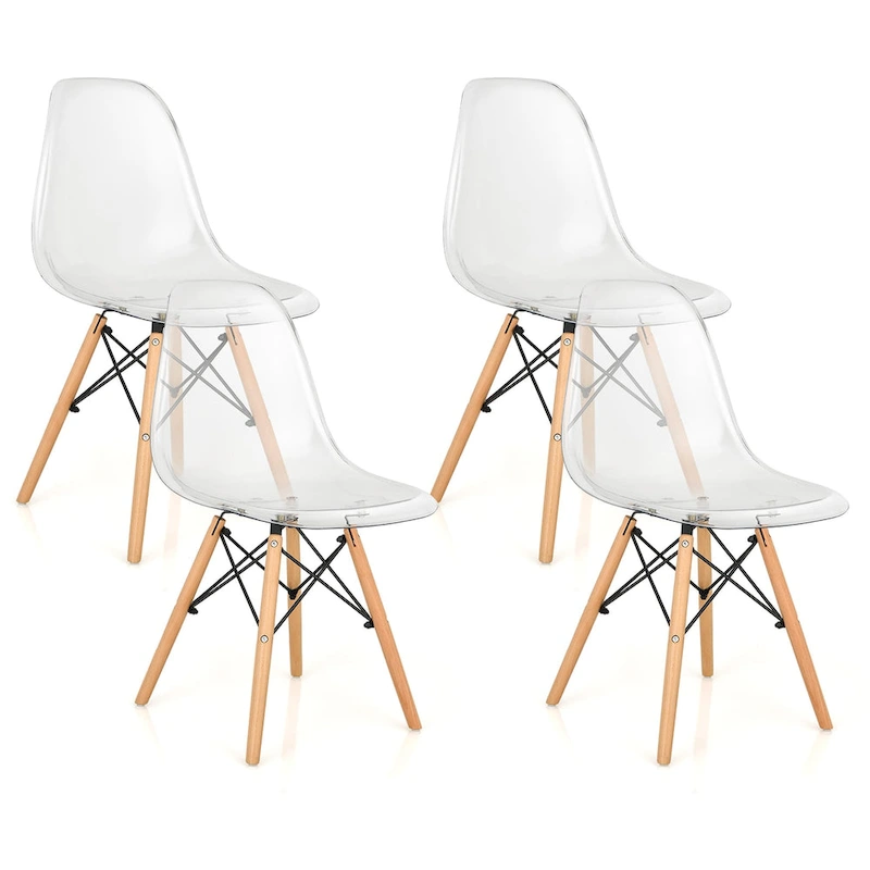 Set of 4 Dining Chairs Modern Plastic Shell Side Chair w/ Clear Seat &