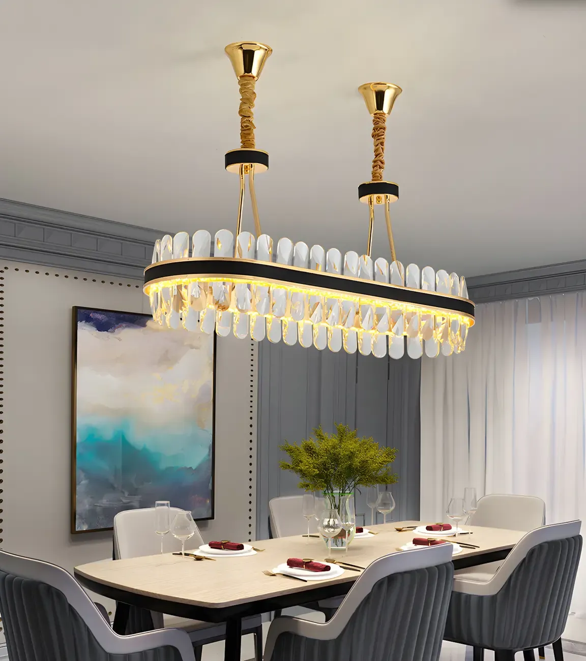 Luxury Modern Tier Crystal Island Pendant Light for Kitchen