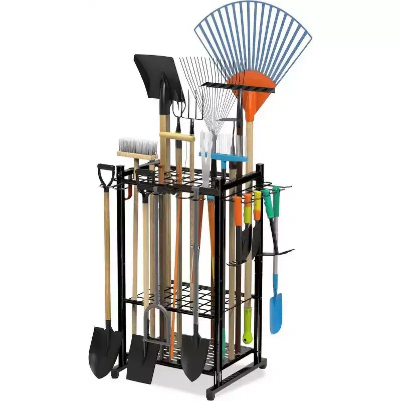 28 in Garden Tool Organizer, 2 Tier Yard Tool Storage Rack,Steel Yard Tool Racks To Store Long Handled Tools,Garage Tool Stand,Tool Holder