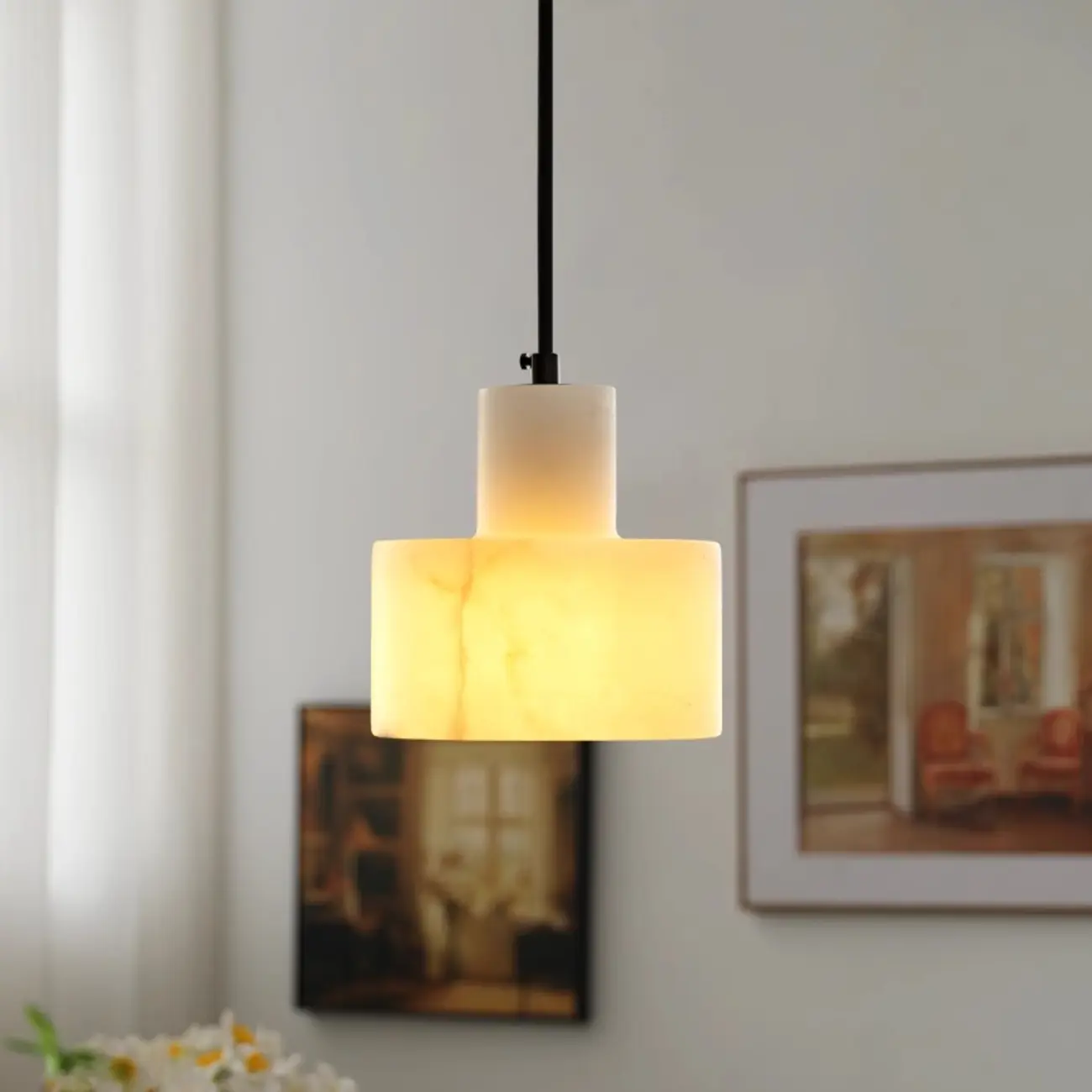 Modern Cylinder White Stone Hanging Pendant Light