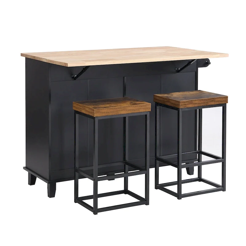 Kitchen Island Set with Drop Leaf and 2 Seatings