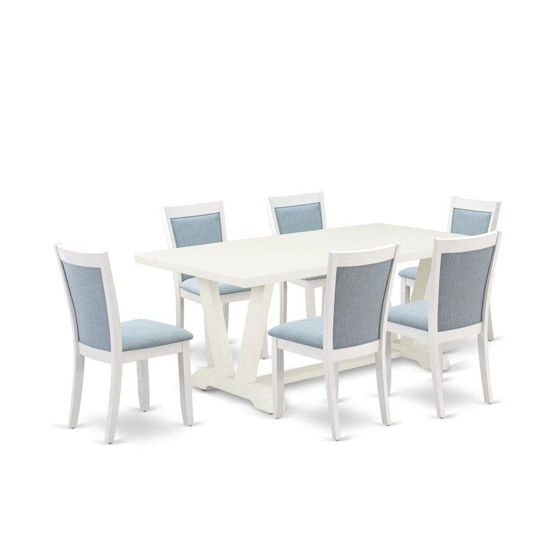 East West Furniture Dining Table Set- a Wooden Table and Cream Linen Fabric Parsons Chairs, Linen White(Pieces Options)