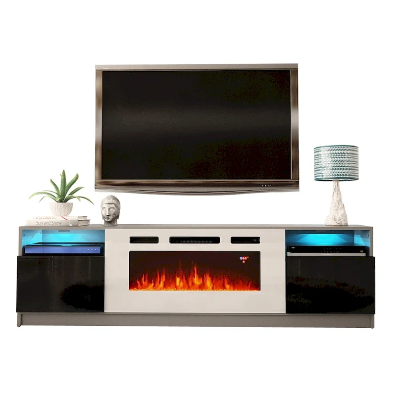 Electric Fireplace TV Stand with LED Flame Effect, Media Console for TVs up to 65