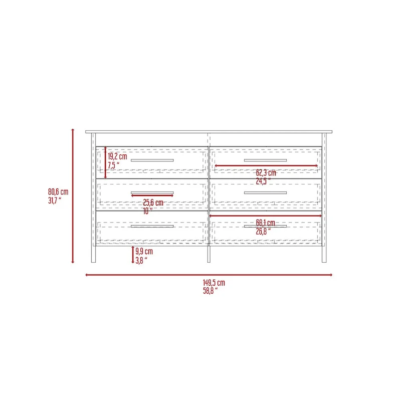 Southington 6-Drawer Rectangle Dresser Light Oak and White