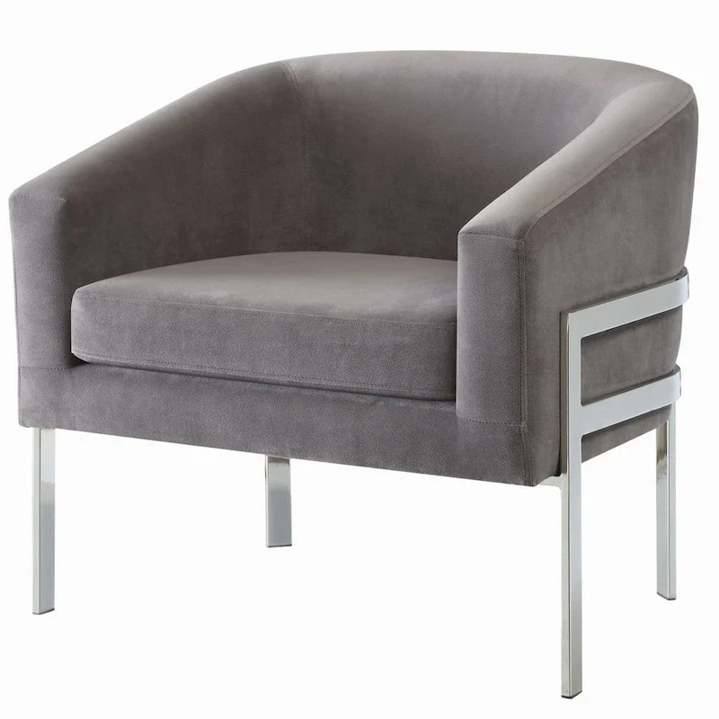 Black / White / Grey Velvet Barrel Accent Chair, Single Seat, Chrome Legs