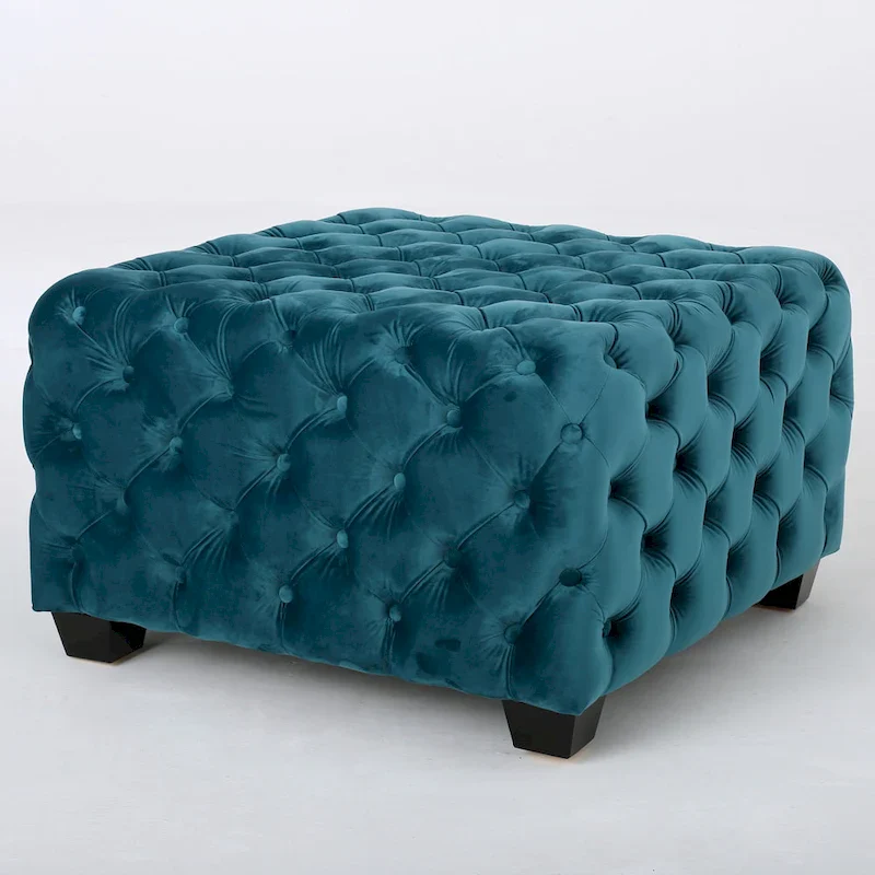 Jaymee Modern Glam Button Tufted Velvet Ottoman
