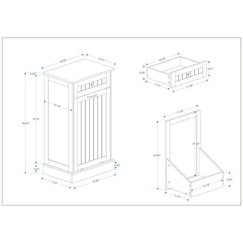 White/Black Tilt-Out Trash Cabinet with Drawer, Single Compartment