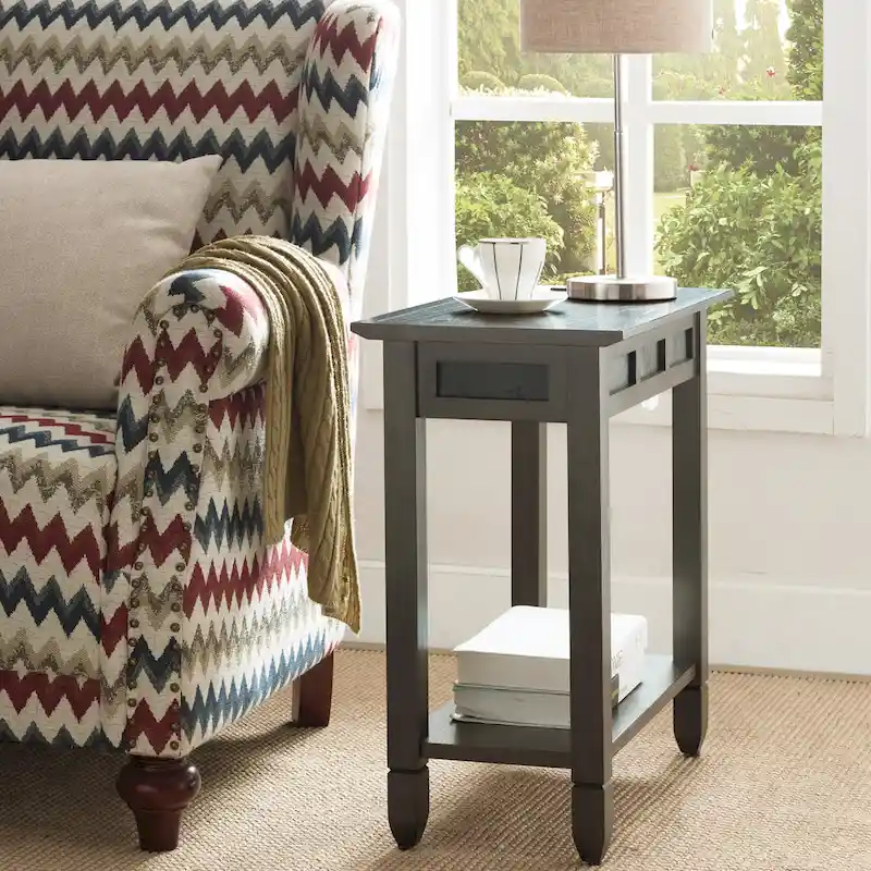 Rustic Oak / Smoke Grey Chairside End Table with USB Charging, 1-Seat