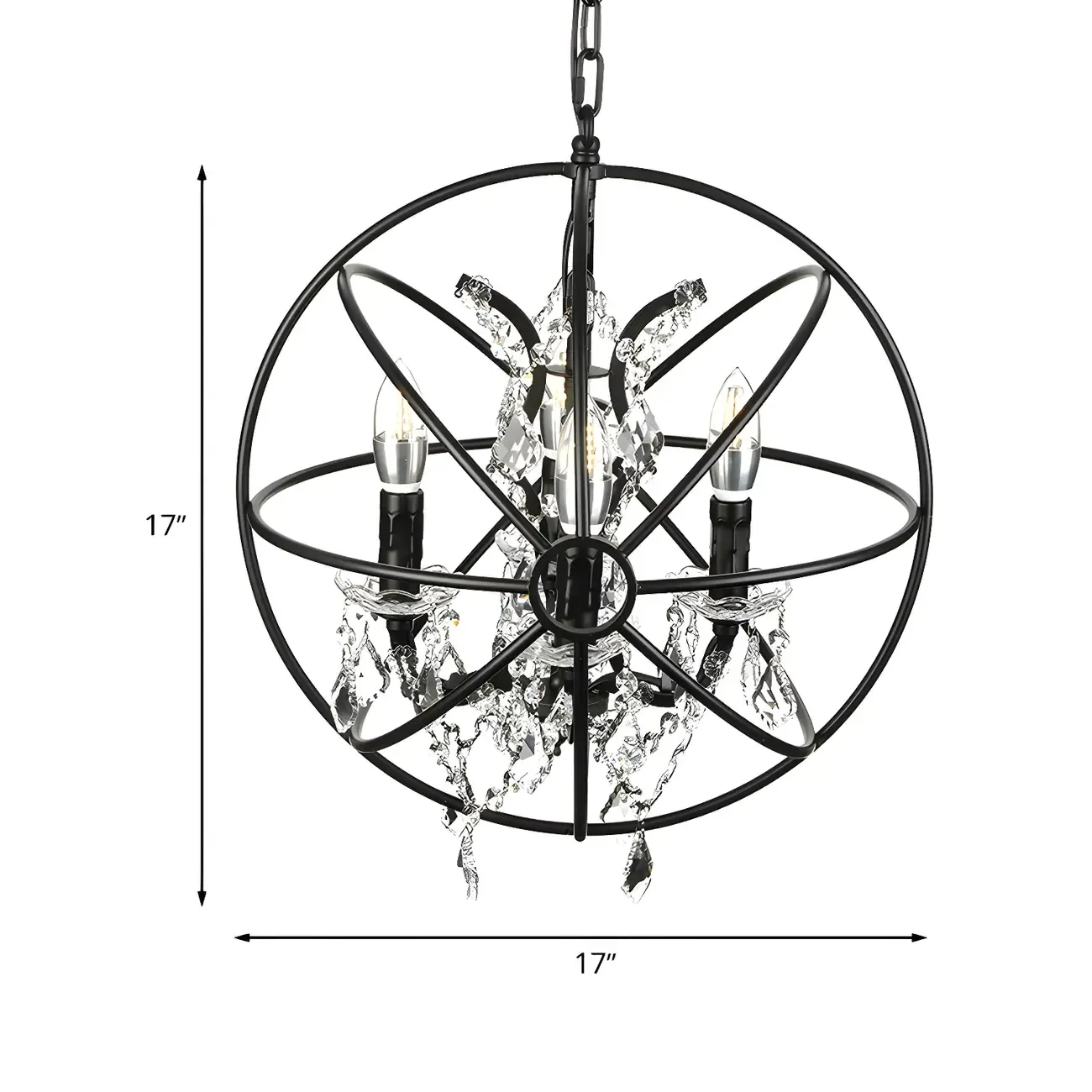 4-Light Industrial Black Iron Chandelier with Crystal