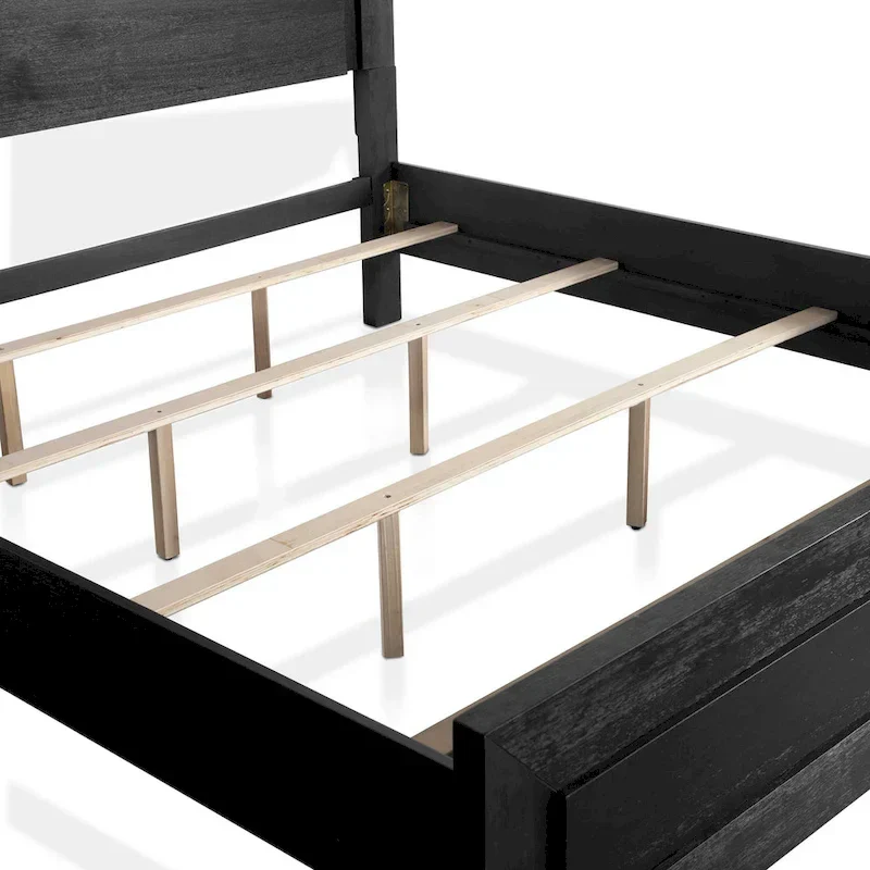 Alaric Modern Black Solid Wood Panel Bed with LED Light Headboard