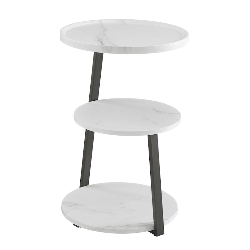 Skylar Round 3-Tier Side Accent Table with Raised Lip Edge Tabletop and Midcentury Modern Metal Asymmetric Pedestal Legs