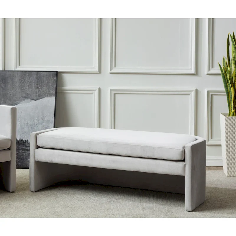 Light Grey / Slate Grey Curved Velvet Bench – Seats 2