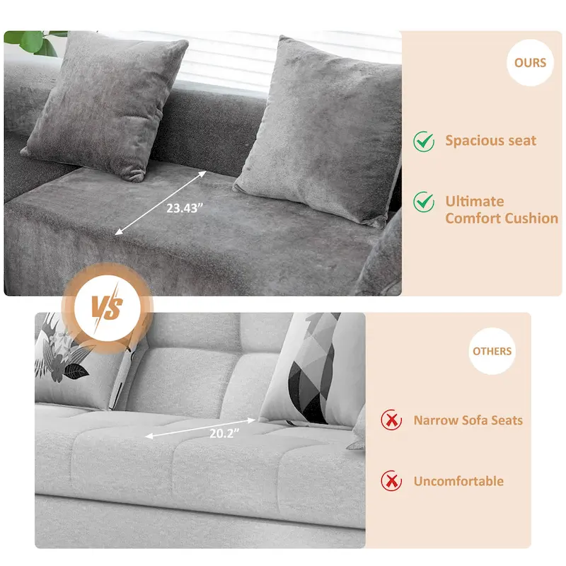 XINMICS 99.61 Modular Upholstered Sectional Sofa, Modern 3 Seater L-Shaped Compression Couch With Chaise, Left Hand Facing