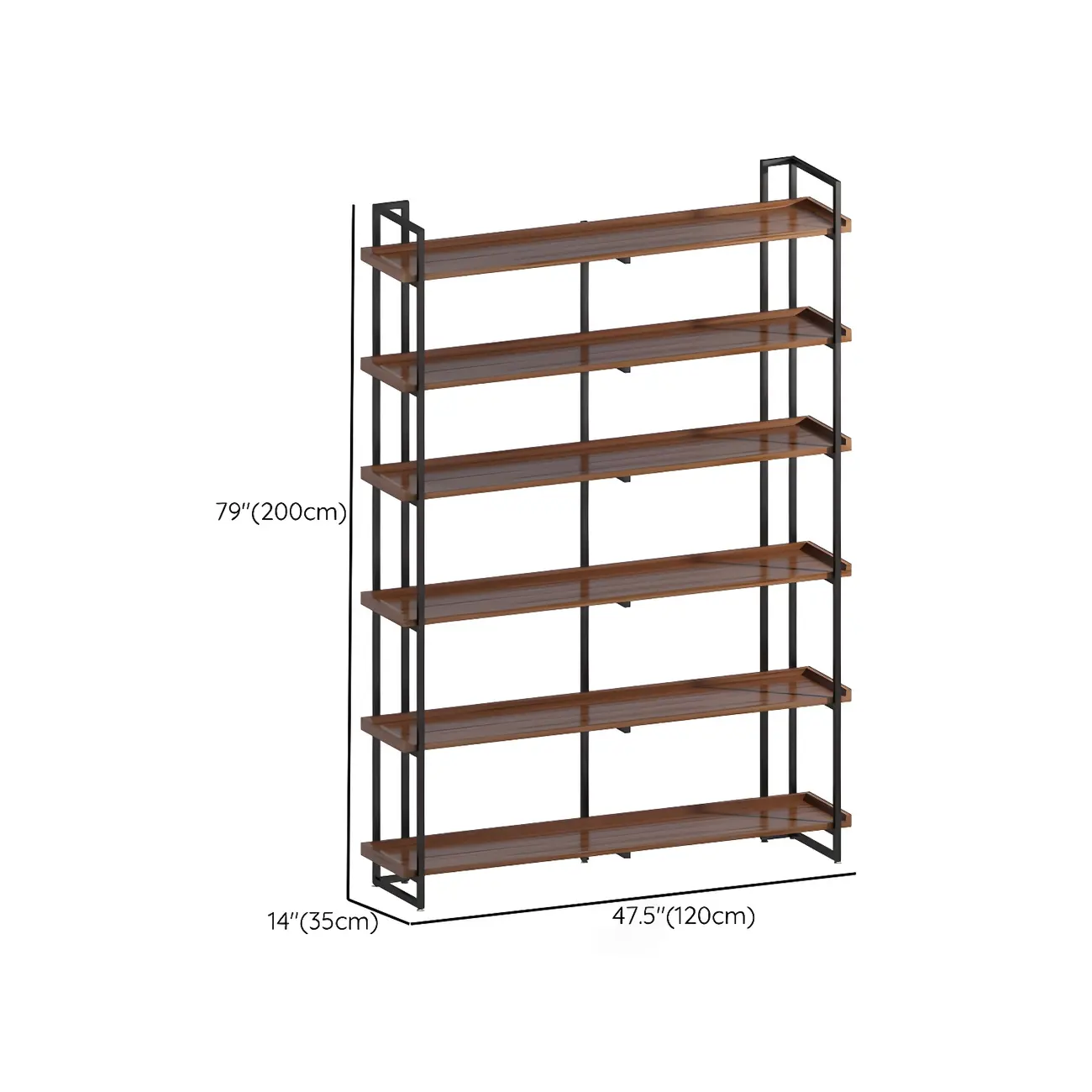 5-Shelf Industrial Metal Wood Brown Display Bookcase