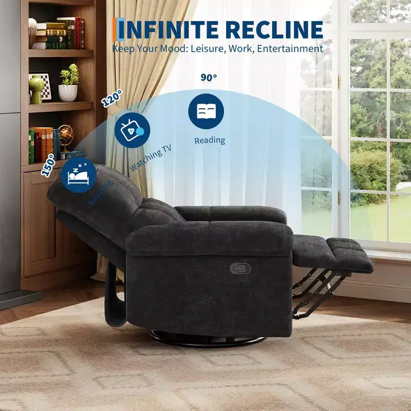 Recliner Chair, 360 Swivel Rocker Chair with Padded Armrest and Deep Seat, Comfortable Rocker Nursery Single Sofa for Living Room and Bedroom