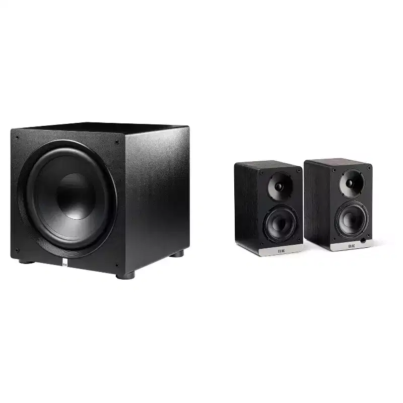 Elac DCB41-BK - Debut ConneX 4.5 Powered Speakers - Black, Pair and Elac PS500-BK - Varro Premium 15 500 Watt Powered Subwoofer with Auto-EQ