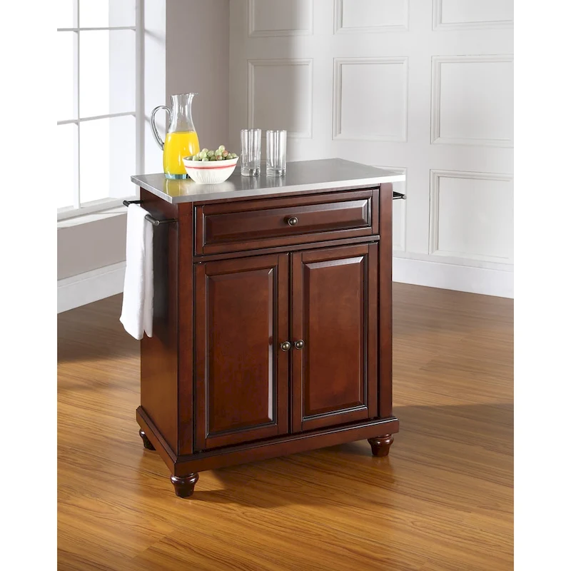 Crosley Cambridge Vintage Mahogany Portable Kitchen Island with Stainless Steel Top - 31W x 18D x 35H
