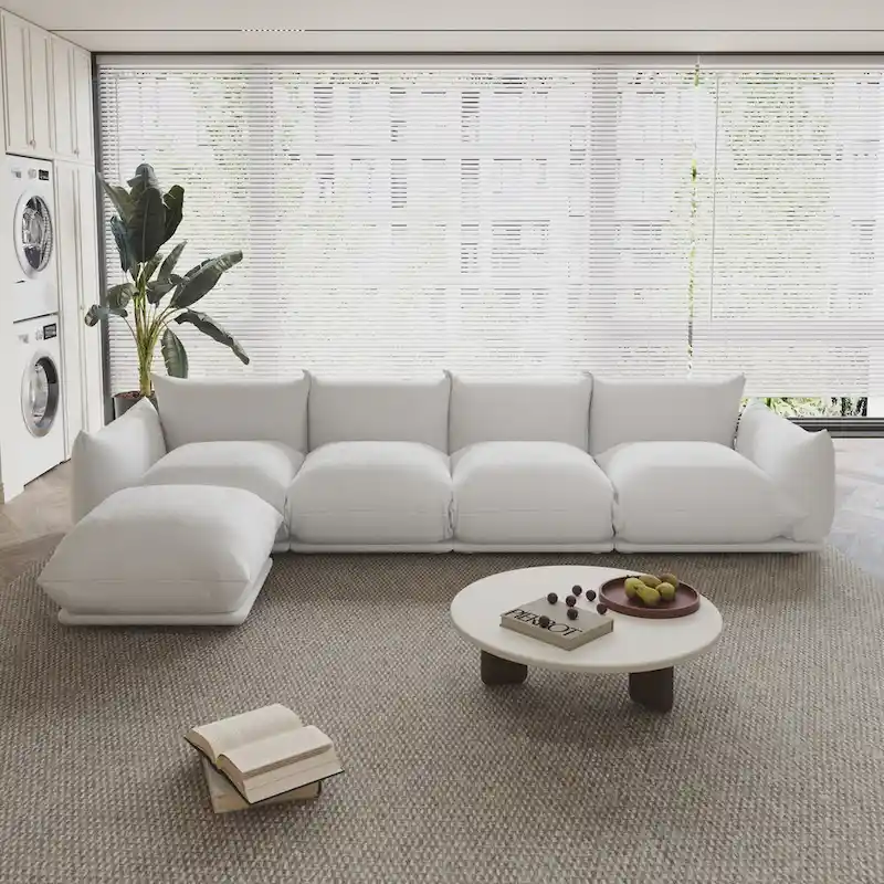 L-Shape Sectional Sofa with Ottoman - Chenille Modular Couch
