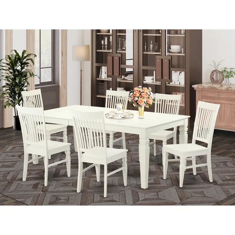 East West Furniture Dining Table Se- A Rectangle Dining Room Table and Wood Seat Chairs, Linen White (Pieces Options)