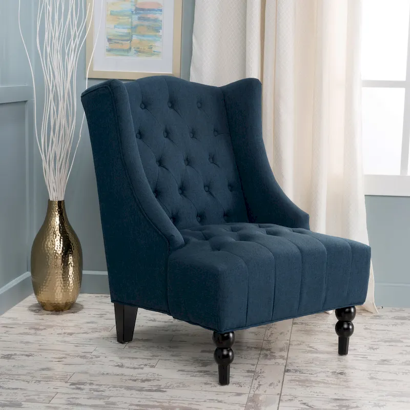 Tufted High-Back Wingback Club Chair – Silver / Beige / Charcoal / Blue / Teal, Mid-Century Style, Seats 1