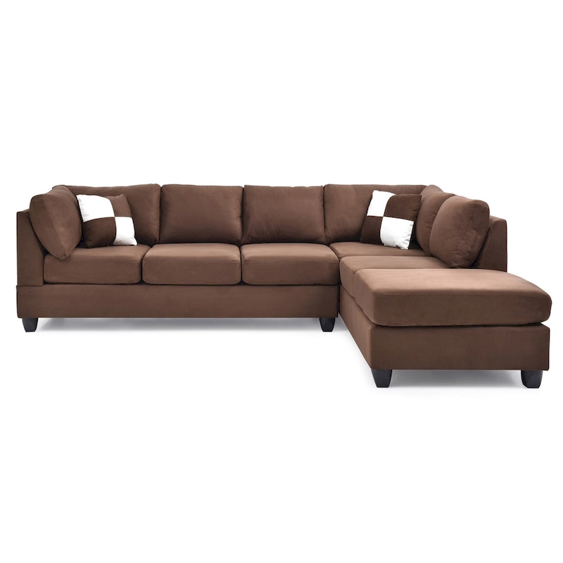 Malone 111 in. Suede 4-Seater Sectional Sofa with 2-Throw Pillow - 111 L x 78 W x 34 H