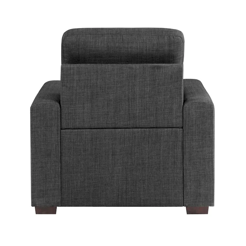 Cliff 37 Inch Chair, Pull Out Ottoman, Dark Gray Polyester, Espresso Wood
