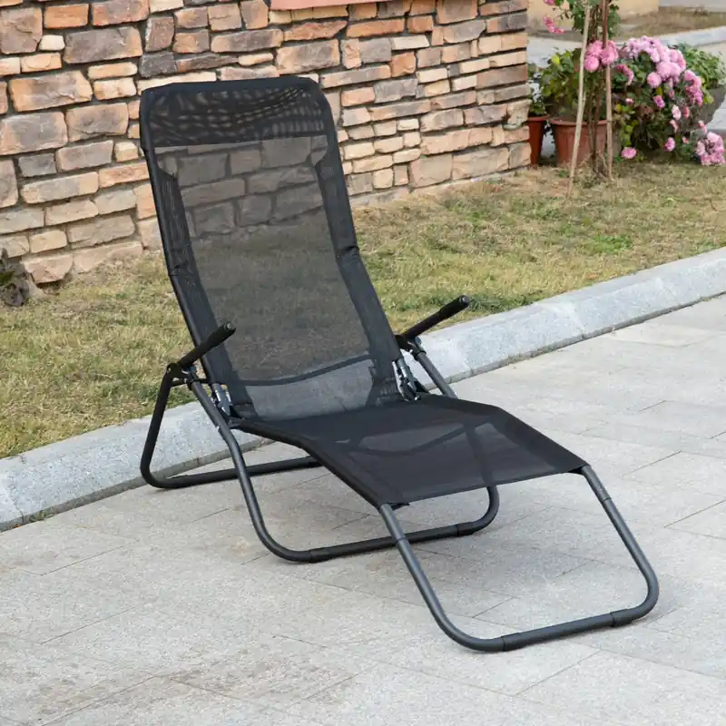 Foldable Patio Lounge Chair, Adjustable Recliner, Lightweight Portable Outdoor Chair, Black