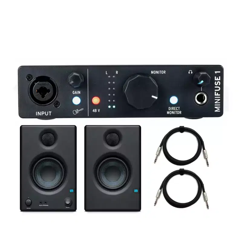 Arturia MiniFuse 1 Audio Interface Black with Studio Speakers and TRS Cables