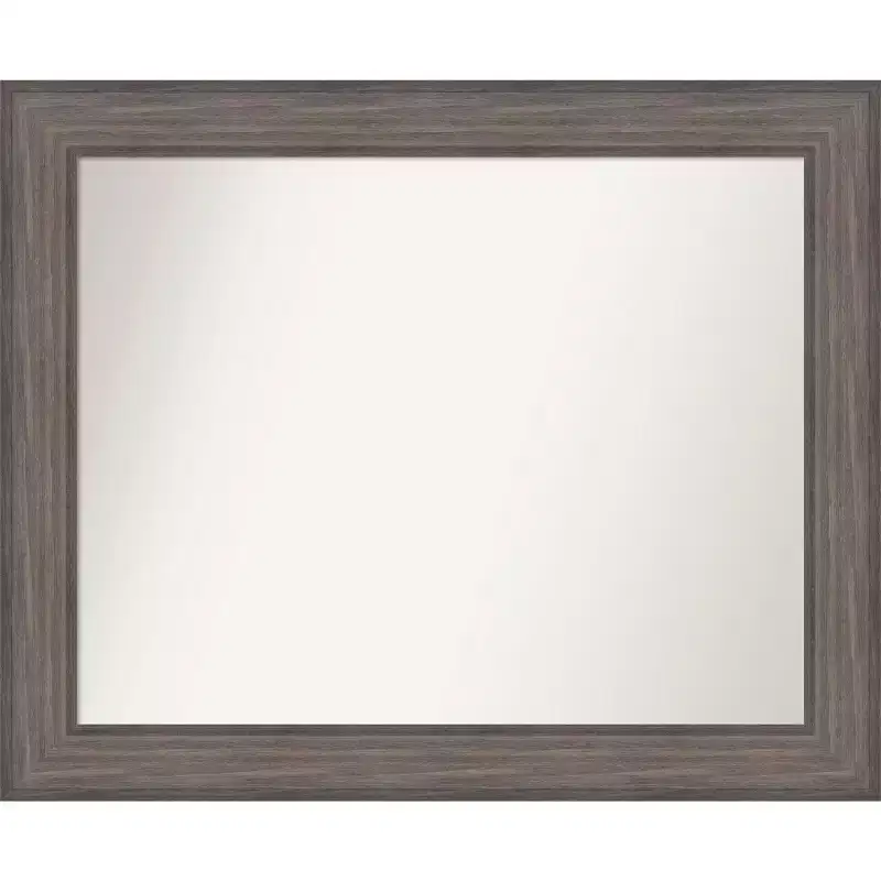 33" x 27" Non-Beveled Country Barn Wood Bathroom Wall Mirror Brown - Amanti Art