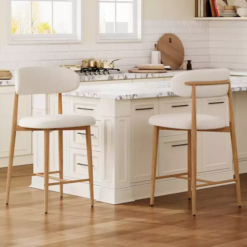 GDFStudio Tiphaine Mid-Century Modern Upholstered Metal Counter Stools (Set of 2)