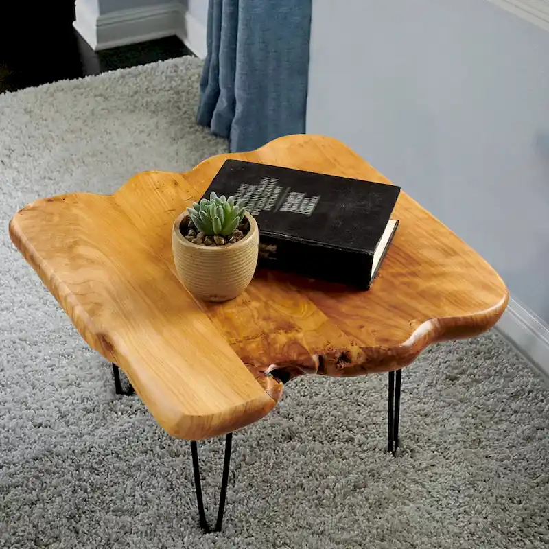 Live Edge Coffee Table - Cedar Wood - Black Hairpin Legs
