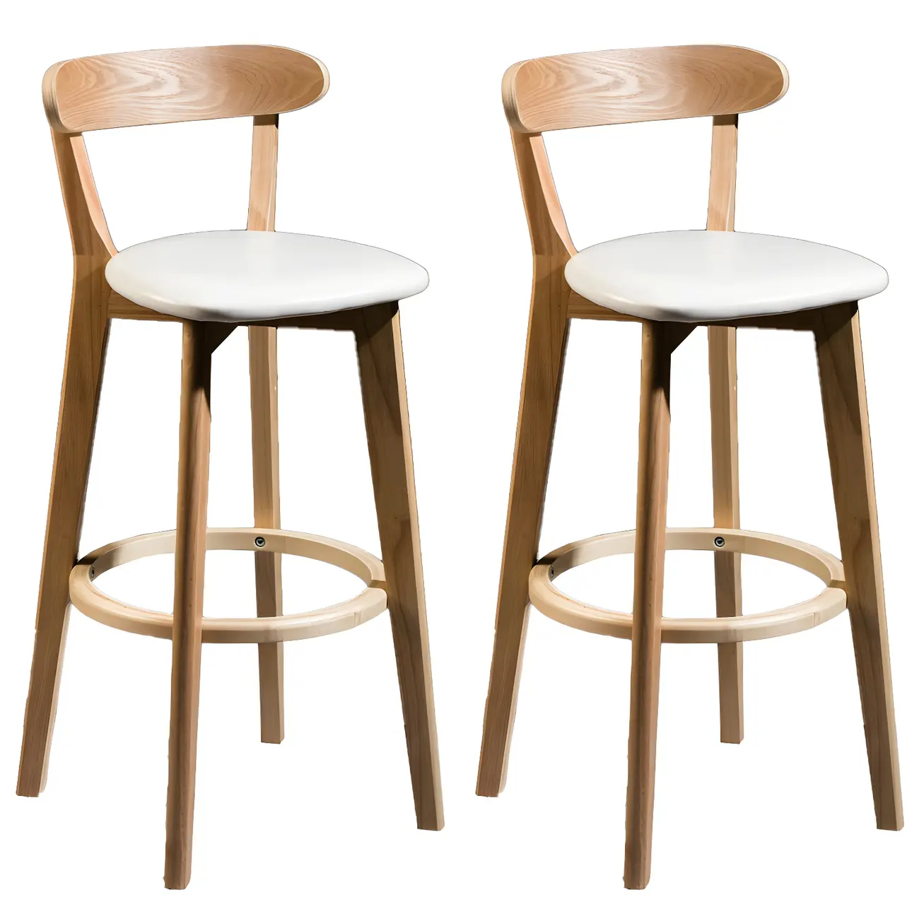 Wooden Upholstered Low Back Bar Height Stools Set of 2