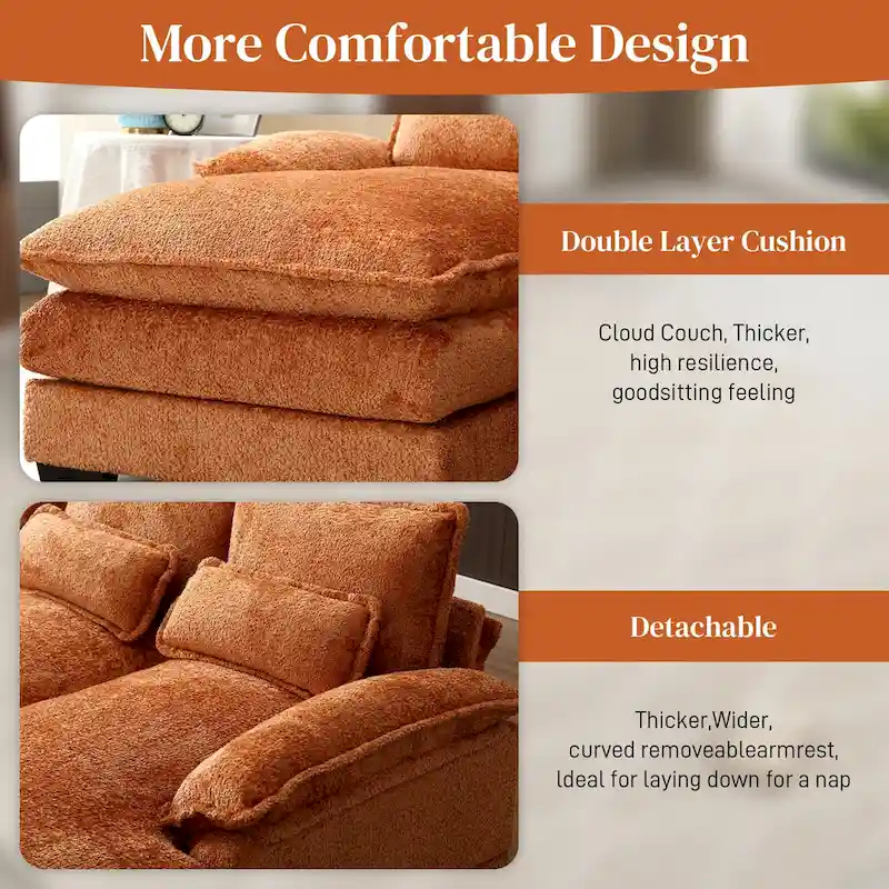 Ouyessir Large Chenille Fabric U-shaped Sectional Sofa with Cushions