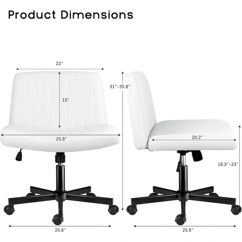 Bossin Criss Cross Chair Armless Office Desk Chair with Wheels,Fabric Padded Cross Legged Chair, Swivel Wide Seat Vanity Chair