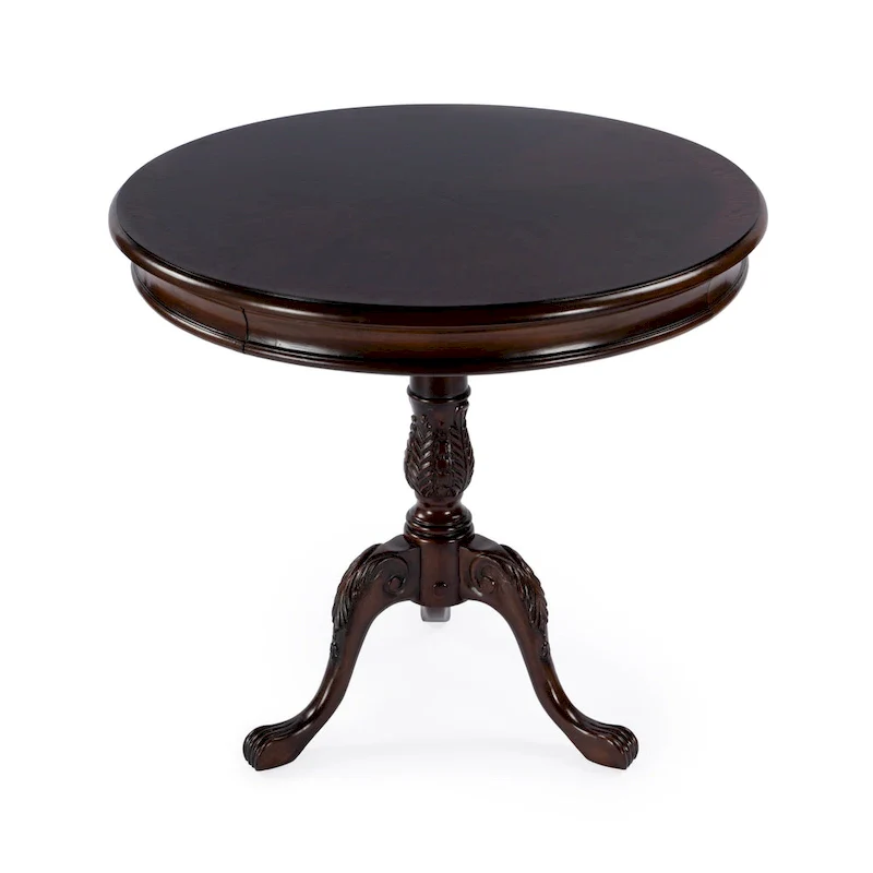 Butler Traditional Round Wooden Pedestal Table in Plantation Cherry Finish - Dark Brown