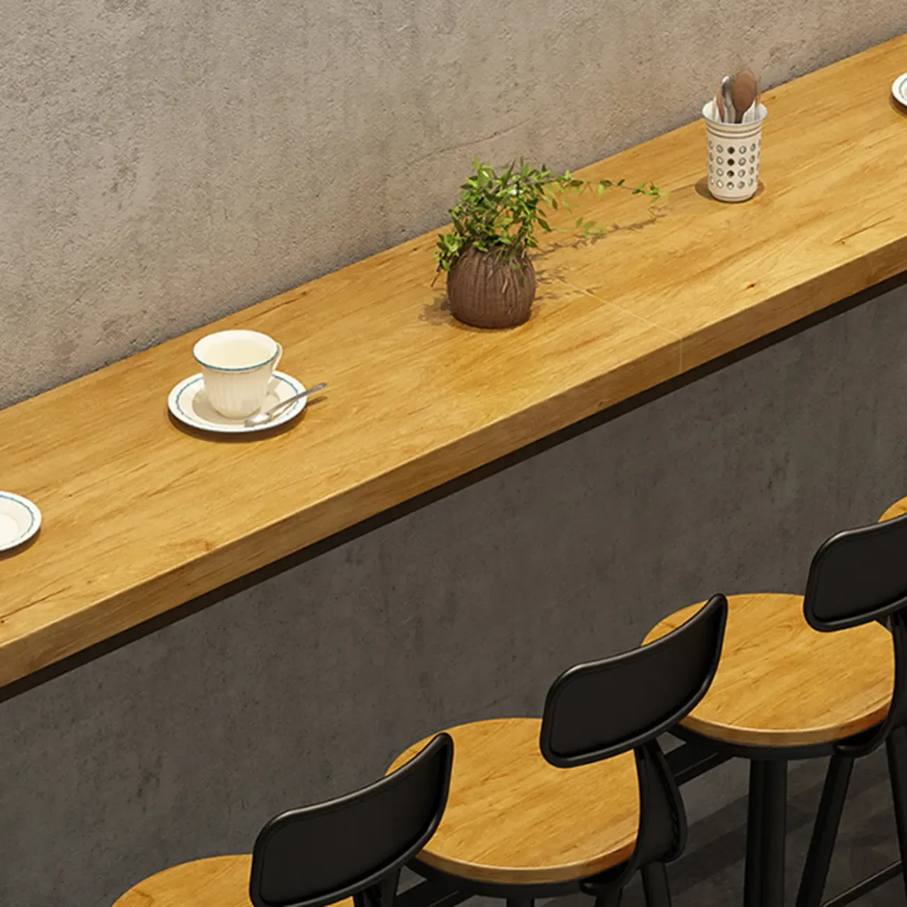 Natural Rectangle Solid Wood Long Footrest Bar Table