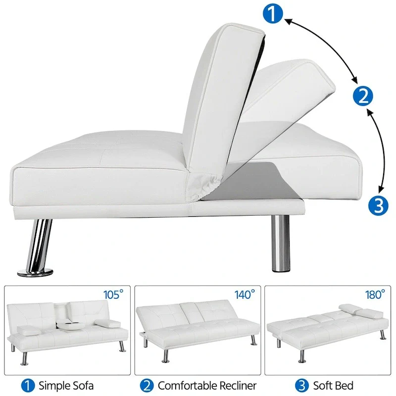 Yaheetech Modern Recliner Couch Faux Leather Futon Sofa Bed