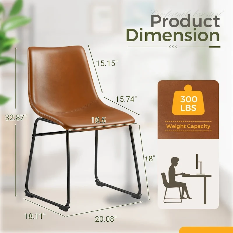 Homall Barstools PU Leather Counter Bar Stool With Back and Footrest Set of 2, Brown