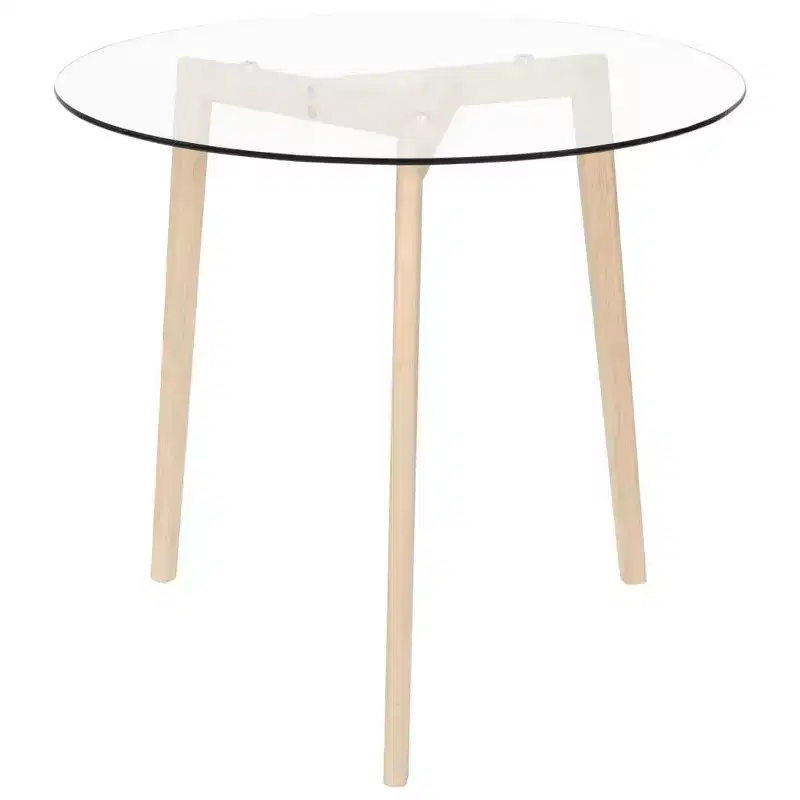 vidaXL Stylish Round Dining Table with Tempered Glass Tabletop and Solid Oak Wood Legs for Kitchen or Dining Room, Transparent Brown, 31.5 Diameter