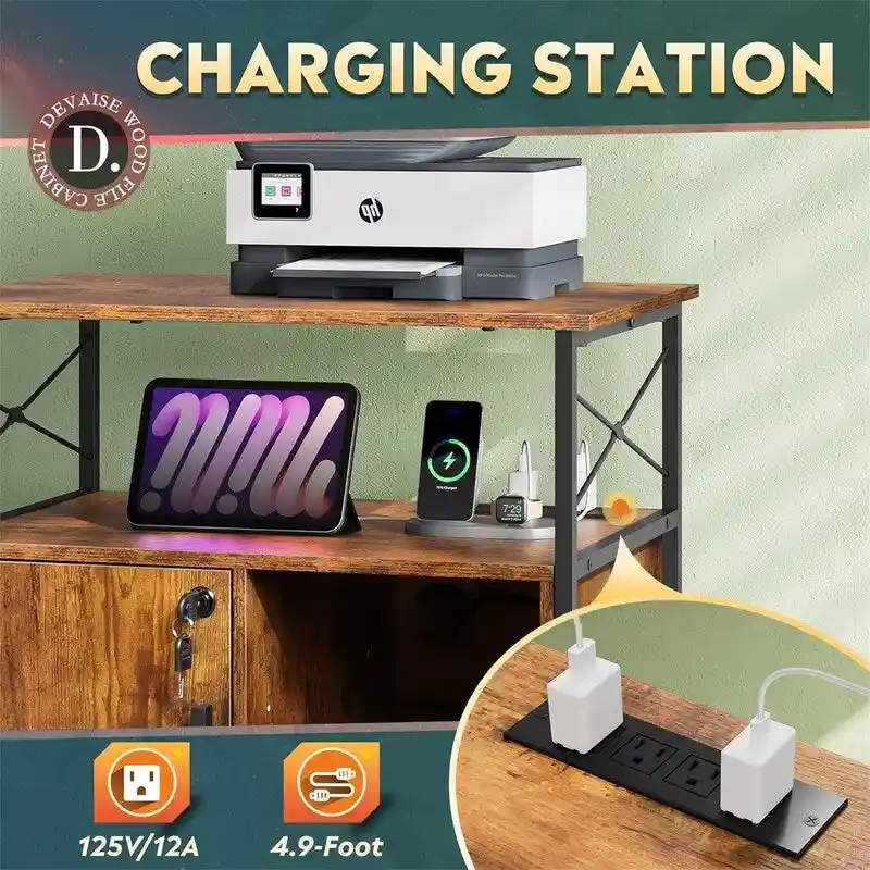 File Cabinet with Charging Station - 16.06D x 23.62W x 25.91H