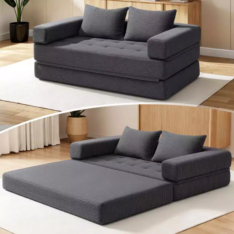 WARMOUNTS Foldable Sofa Bed with Adjustable Backrest & Armrest, Convertible Queen Size Sleeper Sofa for Living Room & Office