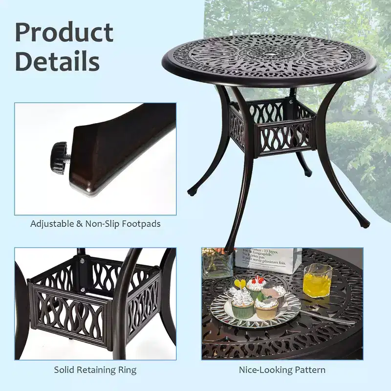 Costway 3 PCS Patio Dining Bistro Set Cast Aluminum Round Patio Table W/Chairs